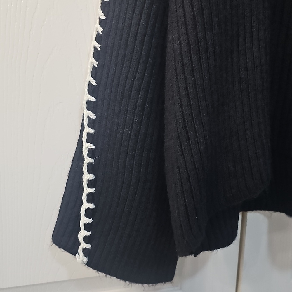 New Halogen Contrast Stitch Chunky Plush Thick Sweater BLK/White XL - Picture 7 of 14